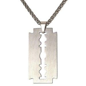 22''  Stainless Steel Punk Tag Pendant Rock Razor Blade Necklace